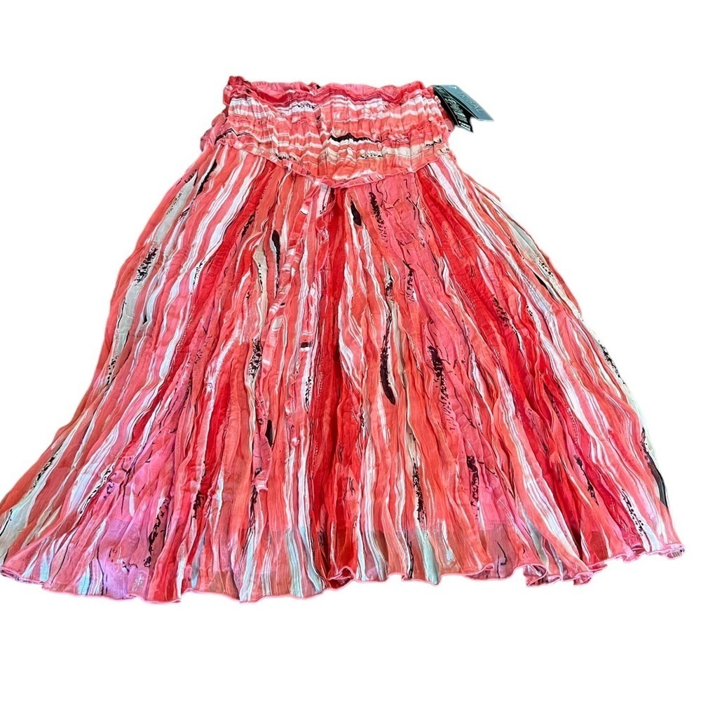 Tribal Crinkle Look Pleated MIDI Skirt Bohemian Pink Orange Size 10 NWT NEW